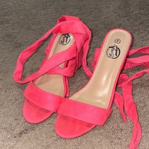 cute pink lace up heels (worn twice)